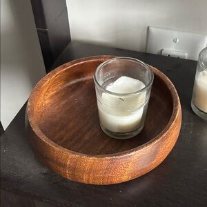 Wooden Bowl with White Candle
